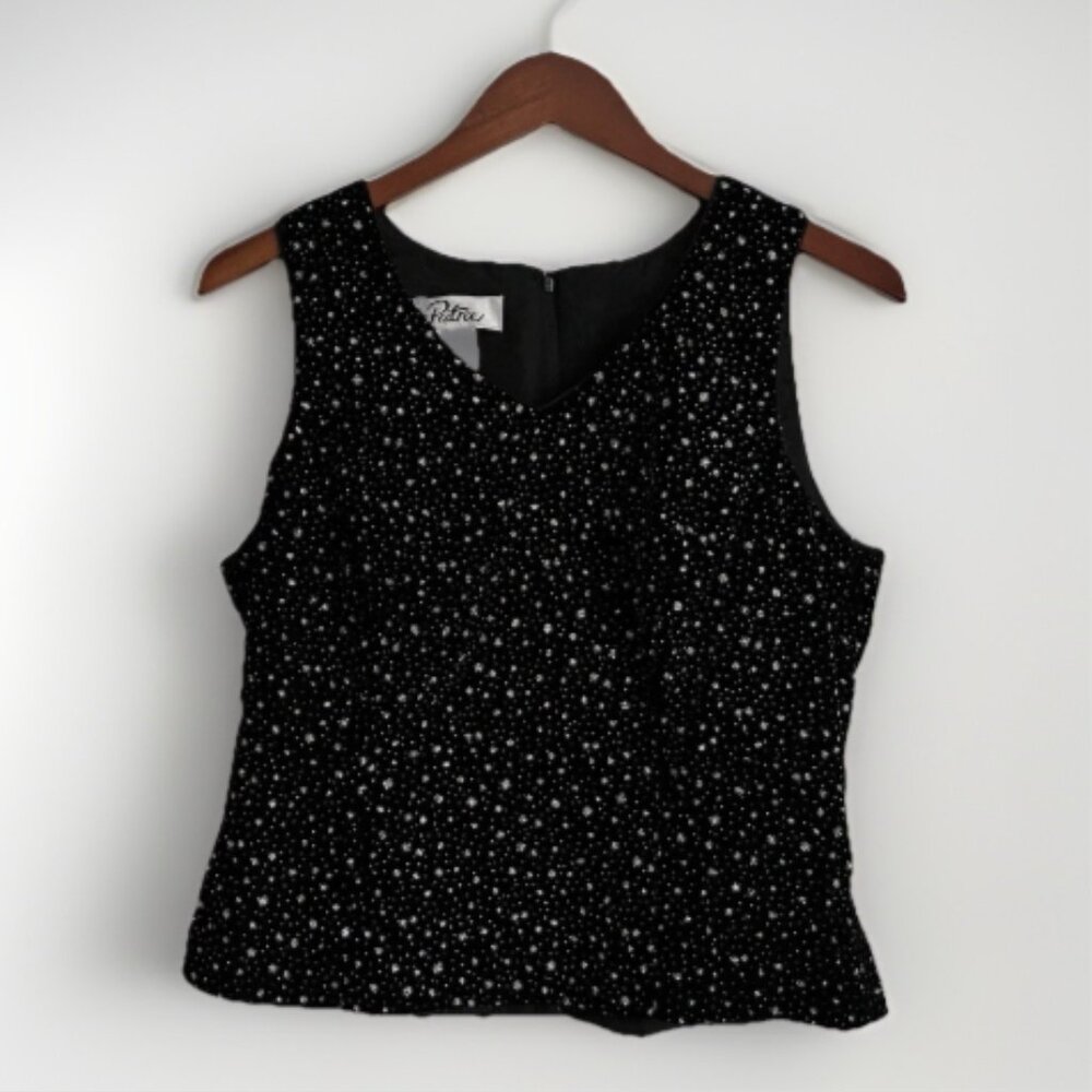 Patra Black Velvet Silver Sparkle Sleeveless Top Size 12 Formal Whimsigoth Party